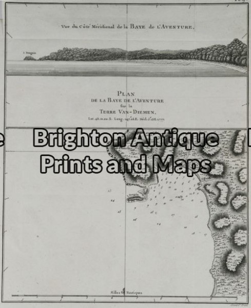 13-095 – Tasmania – Adventure Bay Benard – circa 1774 Copperplate engraving 20cm X 25cm Condition A+