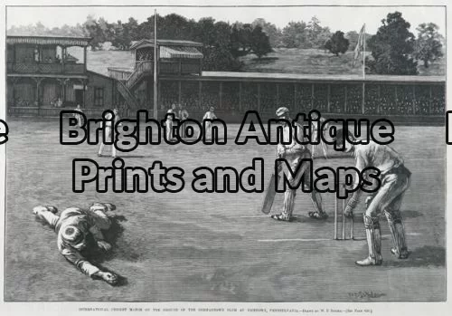 26-627 – Cricket – Match in the US W Snyder – circa 1879 Wood engraving 34cm X 23cm Condition A+