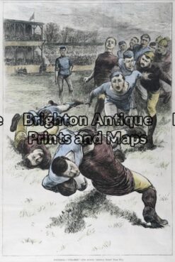 26-629 - Football - Gridiron Anon - circa 1880 Hand coloured wood engraving 23cm X 35cm Condition A+