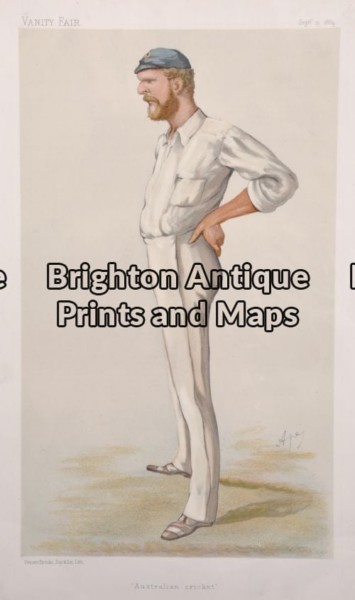 28-353 – Cricket “Australian Cricket”  George Bonner Vanity Fair Ape – circa 1884 Chromolithograph 19cm X 33cm Condition A