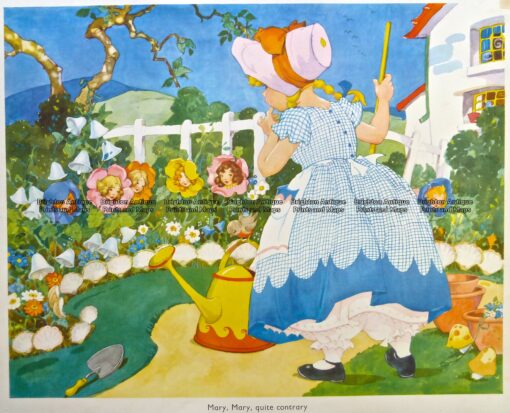 Antique Print 29-340 Nursery Rhyme - Mary Mary Quite Contrary c.1960