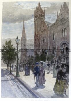 29-446 - Melbourne - Collins Street on a Sunday Morning Anon - circa 1886 Hand coloured wood engraving 18cm X 26cm Condition A+