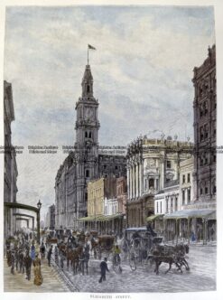 29-447 - Melbourne - Elizabeth Street Anon - circa 1886 Hand coloured wood engraving 18cm X 25cm Condition A+