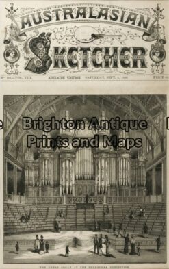 29-460 - Melbourne - Organ at Exhibition Building Anon - circa 1880 Wood engraving 23cm X 24cm Condition A+