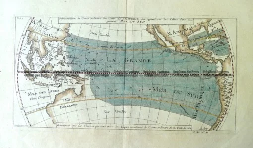 3-006 – Australia – Mer du Sud (Pacific) A F Prevost – circa 1753 Hand coloured copperplate engraving 30cm X 15cm Condition A+