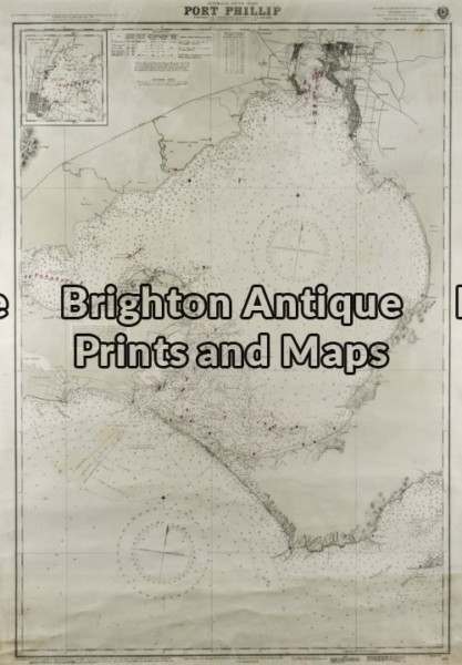 3-212 – Victoria – Port Phillip Navigation Chart – circa circa 1945 Steel engraving 65cm X 96cm Condition A+