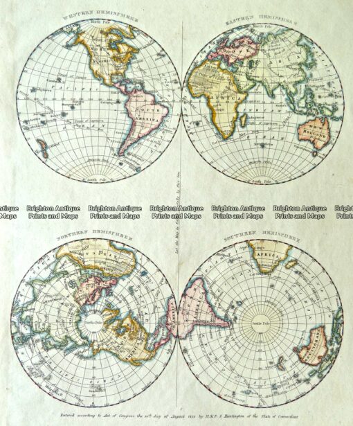 3-814  World – Hemispheres and Poles by Huntington c.1830