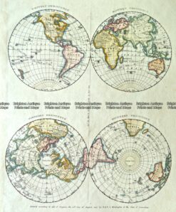 3-814  World - Hemispheres and Poles by Huntington c.1830