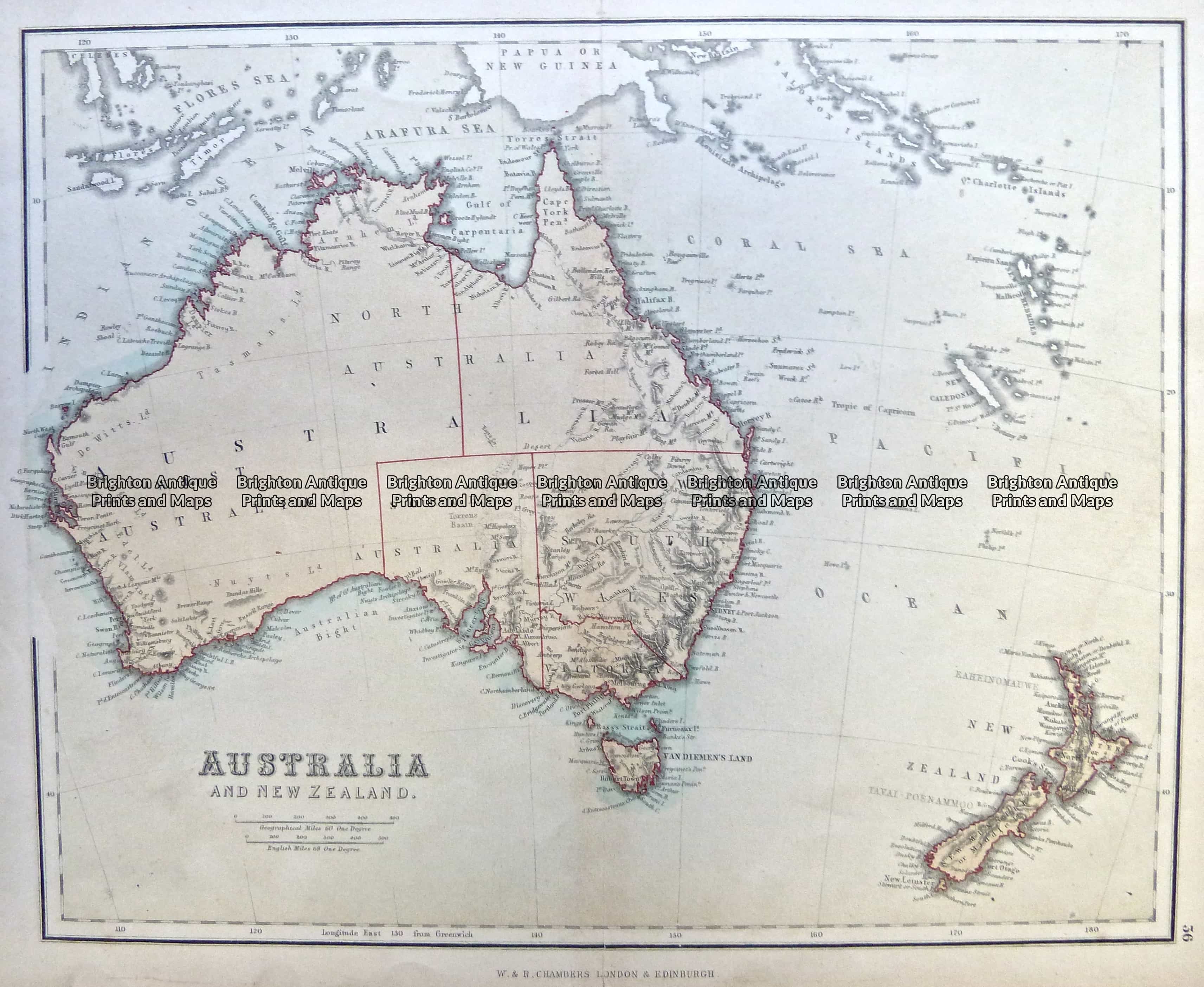 Antique Map 3-993 Australia & New Zealand by Chambers c.1860 - Brighton ...