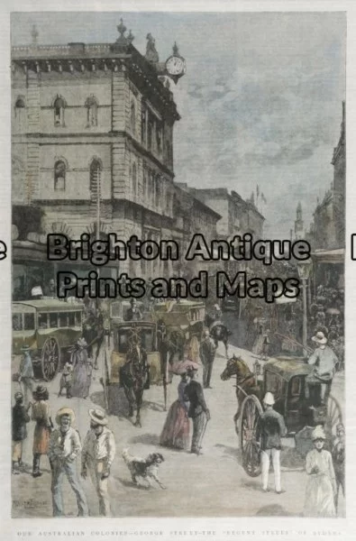 30-354 – Sydney – George Street Fullwood – circa 1887 Hand coloured wood engraving 20cm X 31cm Condition A+