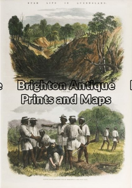 31-444 – Queensland – Bush life in Queensland Anon – circa 1863 Hand coloured wood engraving 24cm X 34cm Condition A+