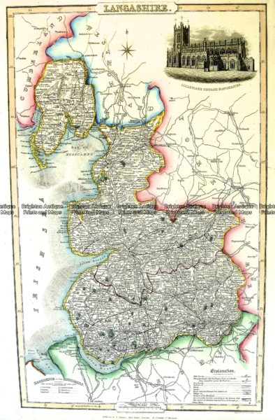 Antique Map 4-190 Lancashire England by I. Slater c.1846 - Brighton ...