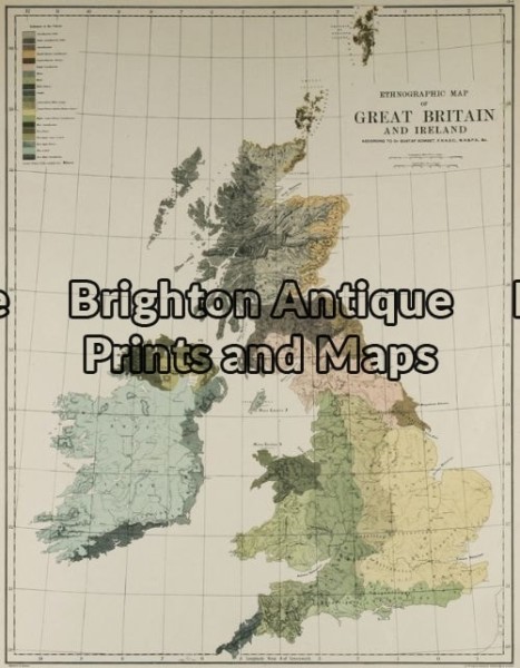 5-138 – Britain – Ethnological Map Johnston – circa 1886 Chromolithograph 33cm X 43cm Condition A