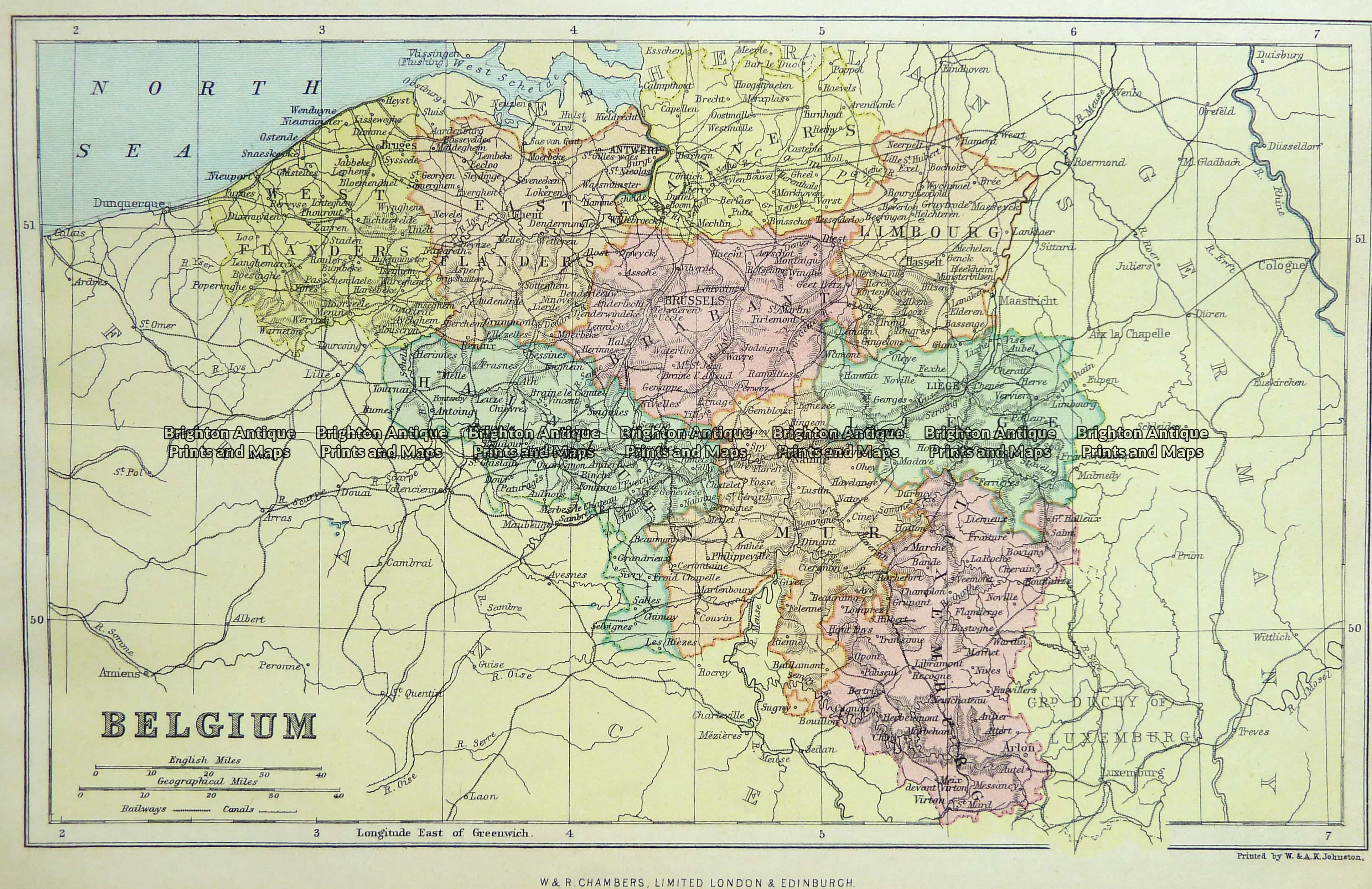 Antique Map 5-159 Belgium by Chambers c.1880 - Brighton Antique Prints ...