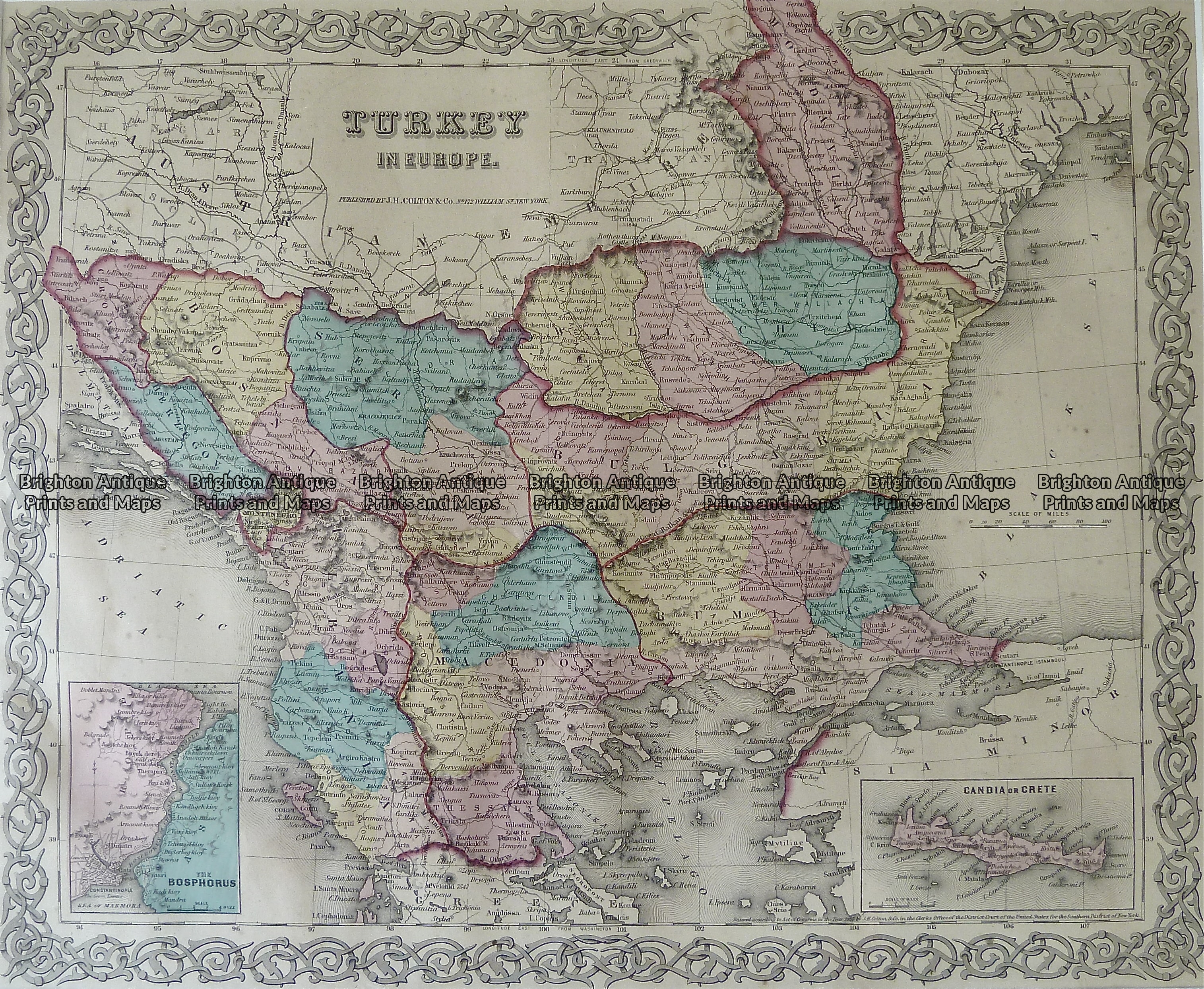 Antique Map 5161 Turkey (Greece) by Colton circa 1855 Brighton