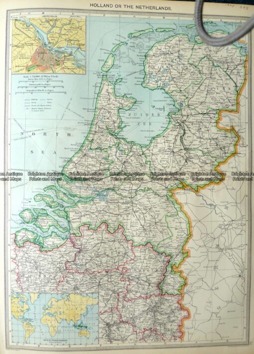 Antique Map 5-165 Holland or The Netherlands by Halmsworth c.1905 ...