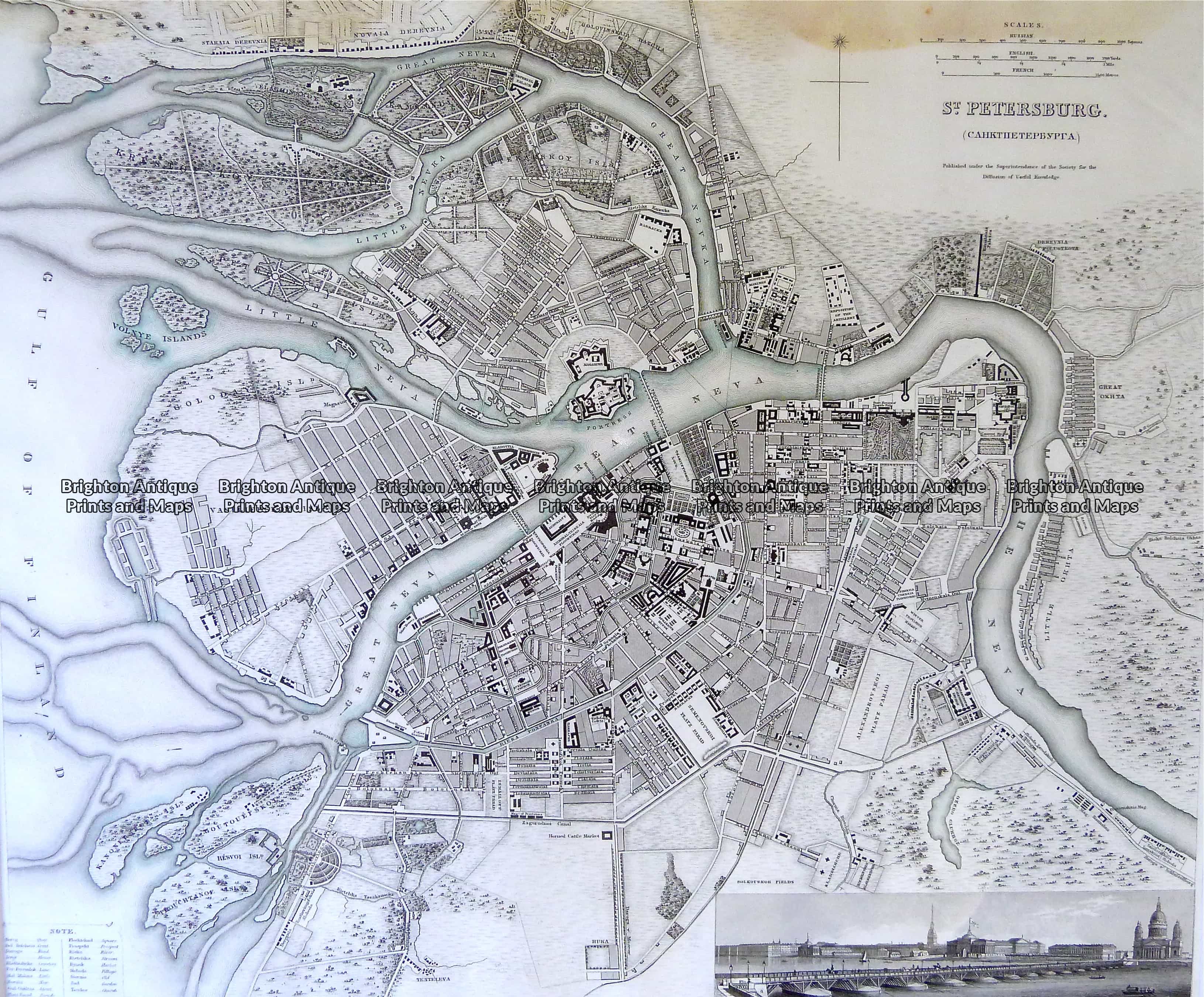 5-175 St Petersburg street map by S.D.U.K. c. 1844 - Brighton Antique ...