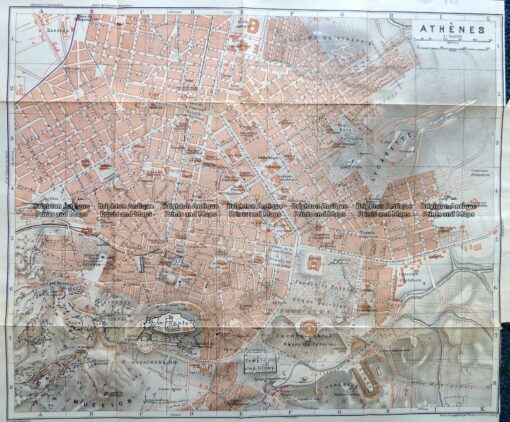 5-185  Greece – Athens street map by Wagner & Debes c.1911