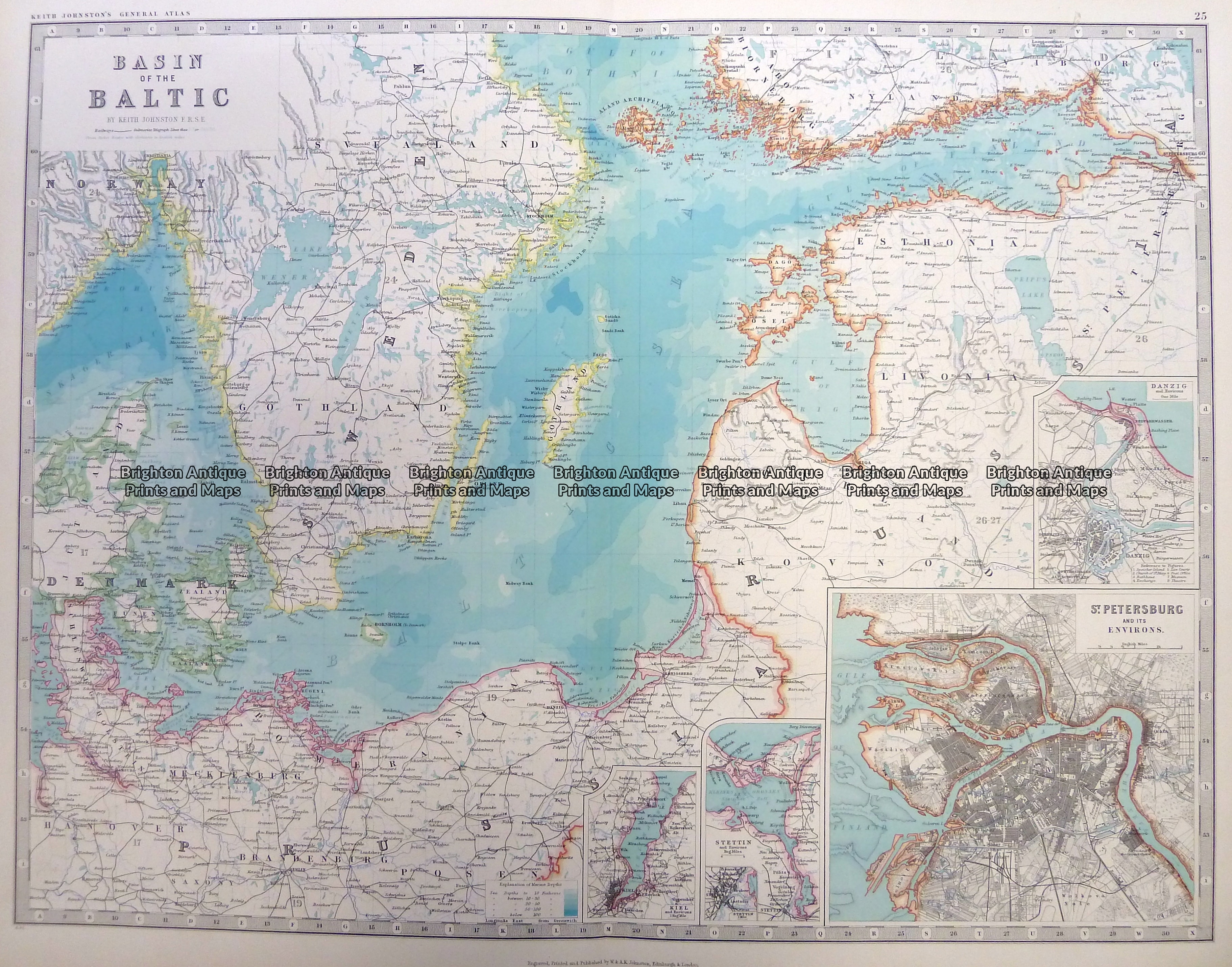 Antique Map 5-229 Russia - Baltic Sea by Johnston c.1887 - Brighton ...