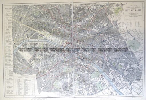 5-256  Paris street map by Letts  c.1883