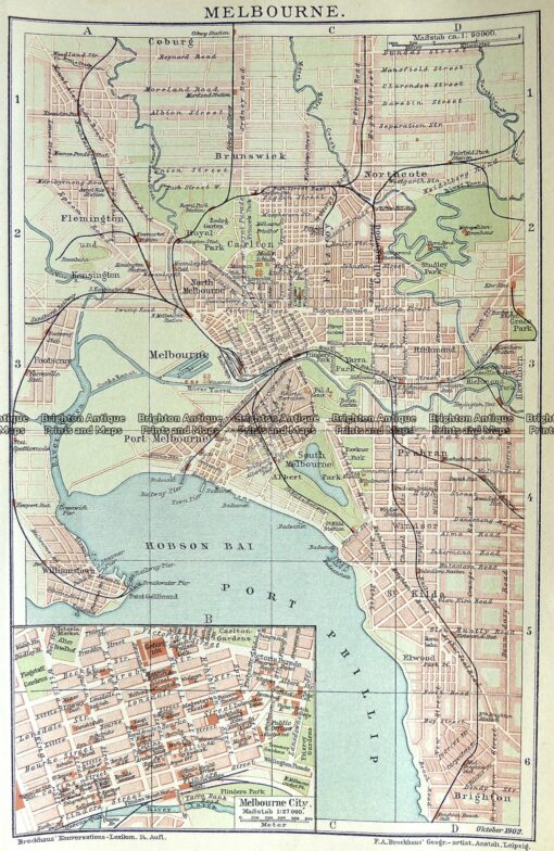 Antique Map 6-158 Melbourne Street Map C.1890 - Brighton Antique Prints 