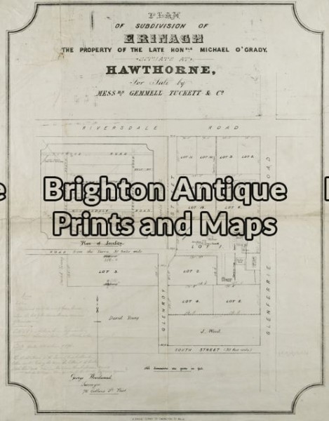 6-165 – Melbourne Real Estate map Riversdale Road & Glenferrie Road Anon – circa 1880s Lithograph 32cm X 42cm Condition A+
