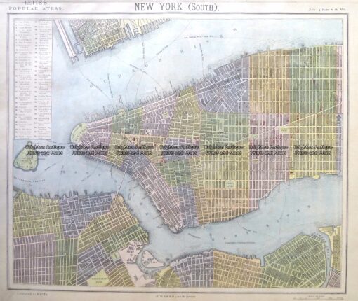 8-201  New York – Lower Manhattan street map by Letts c.1883