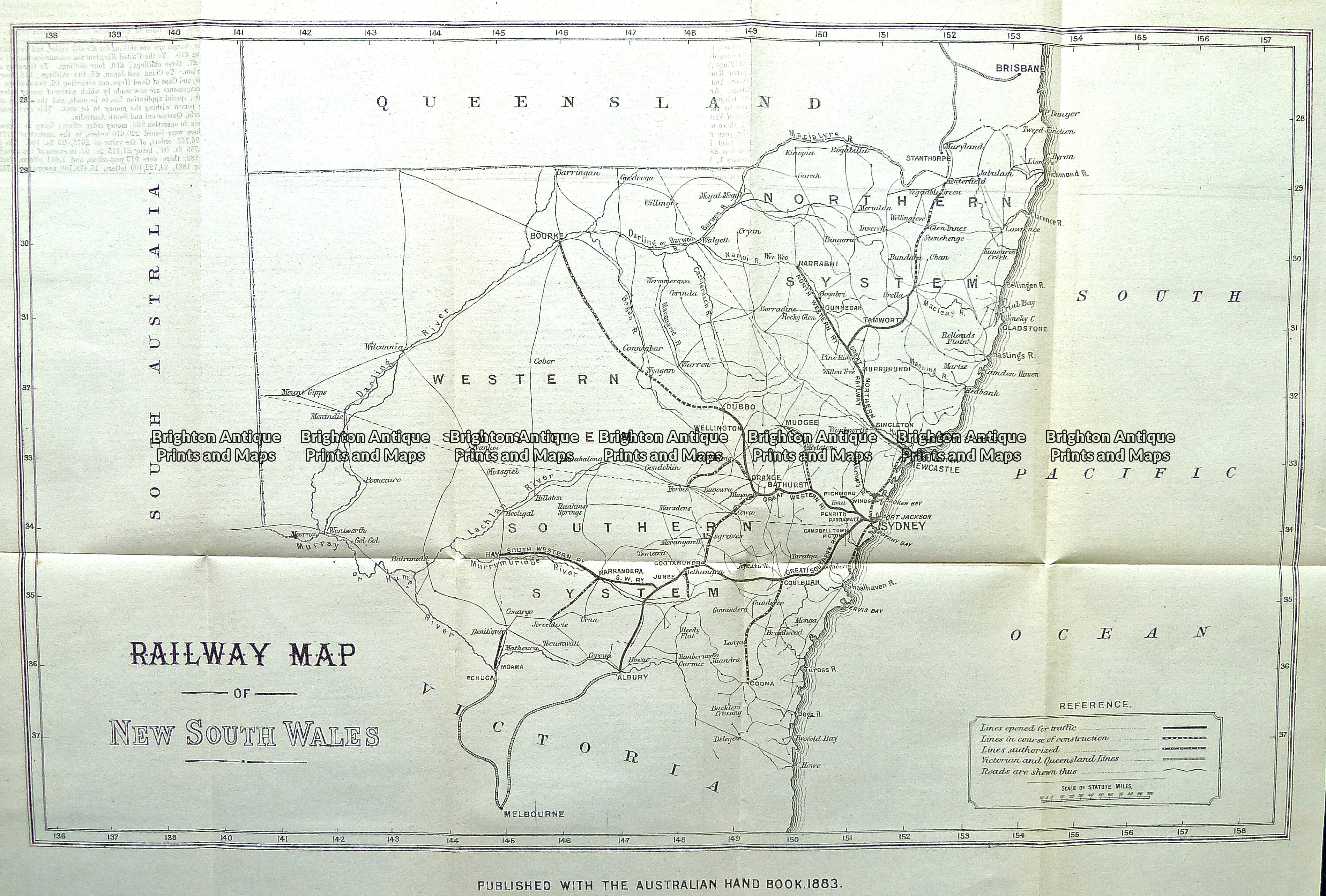 Antique Map 9-811 NSW Railway Map c.1884 - Brighton Antique Prints and ...