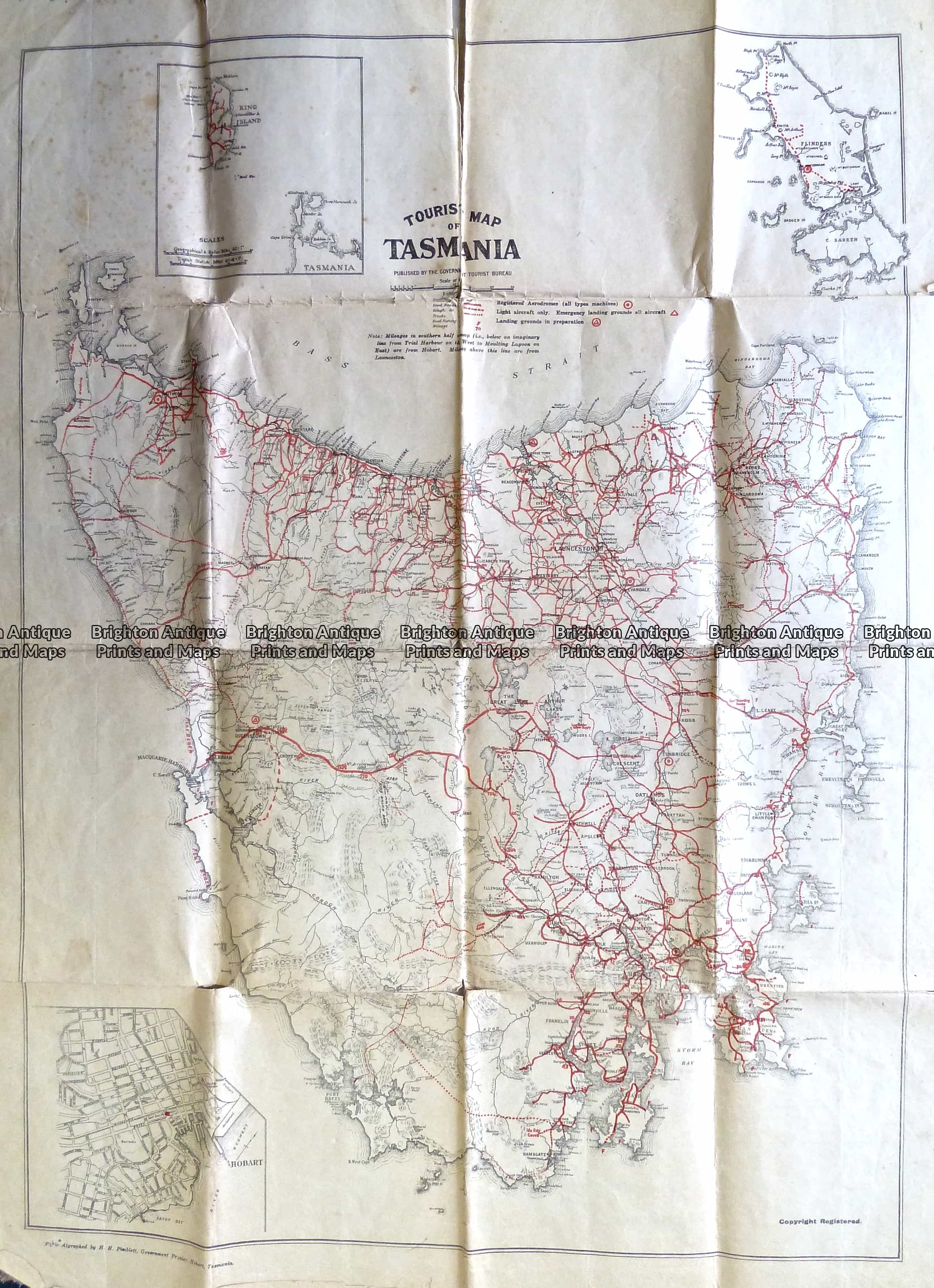 Antique Print 9-834 Tasmania Tourist Map by Pimblett c.1950 - Brighton ...