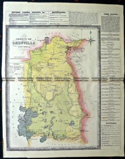 Antique Map 14-229 - County of Grenville Hiscock  - circa 1874 Hand coloured lithograph 41cm X 49cm Condition A+