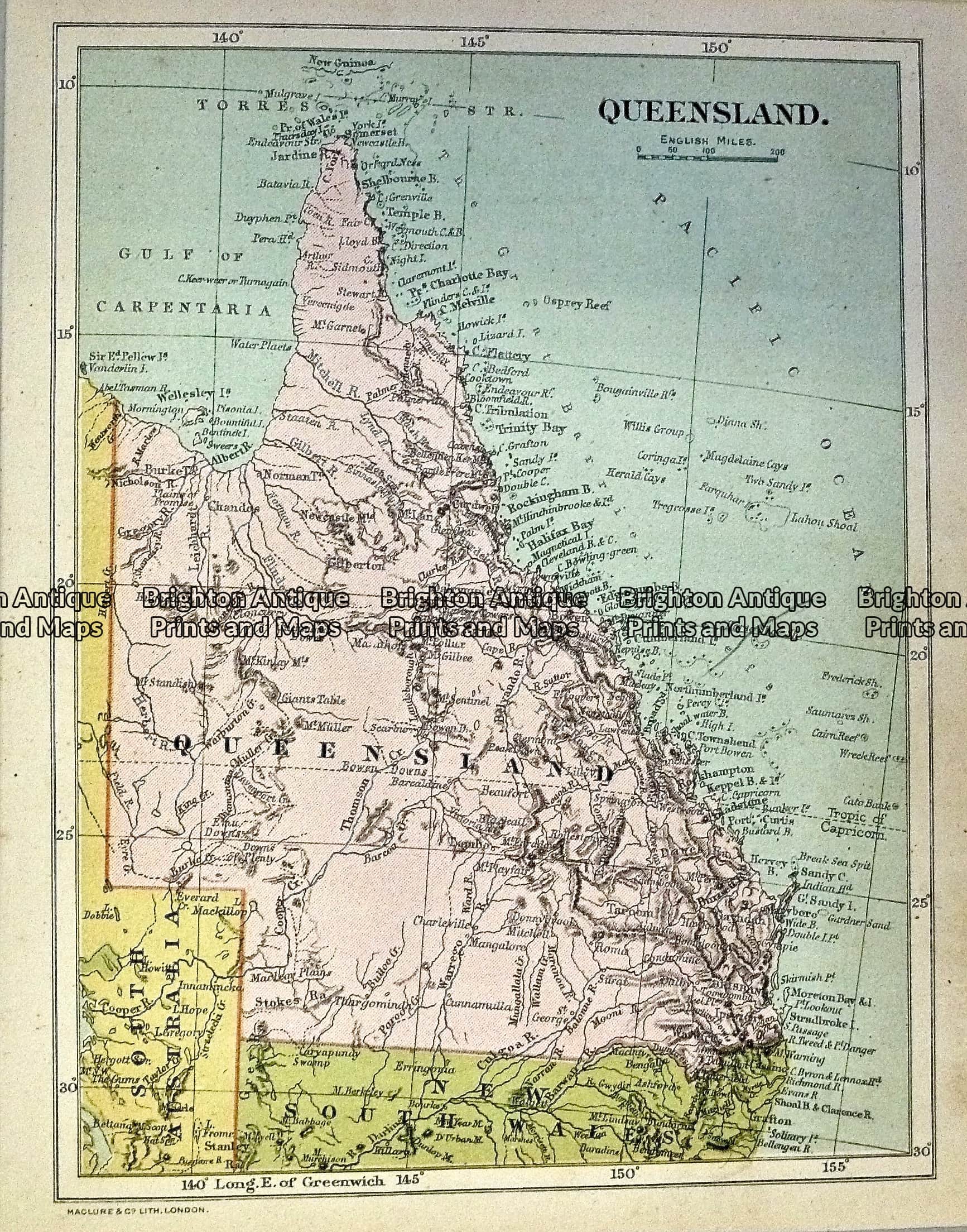 Antique Map 230-102 Queensland By Maclure C.1890 - Brighton Antique ...