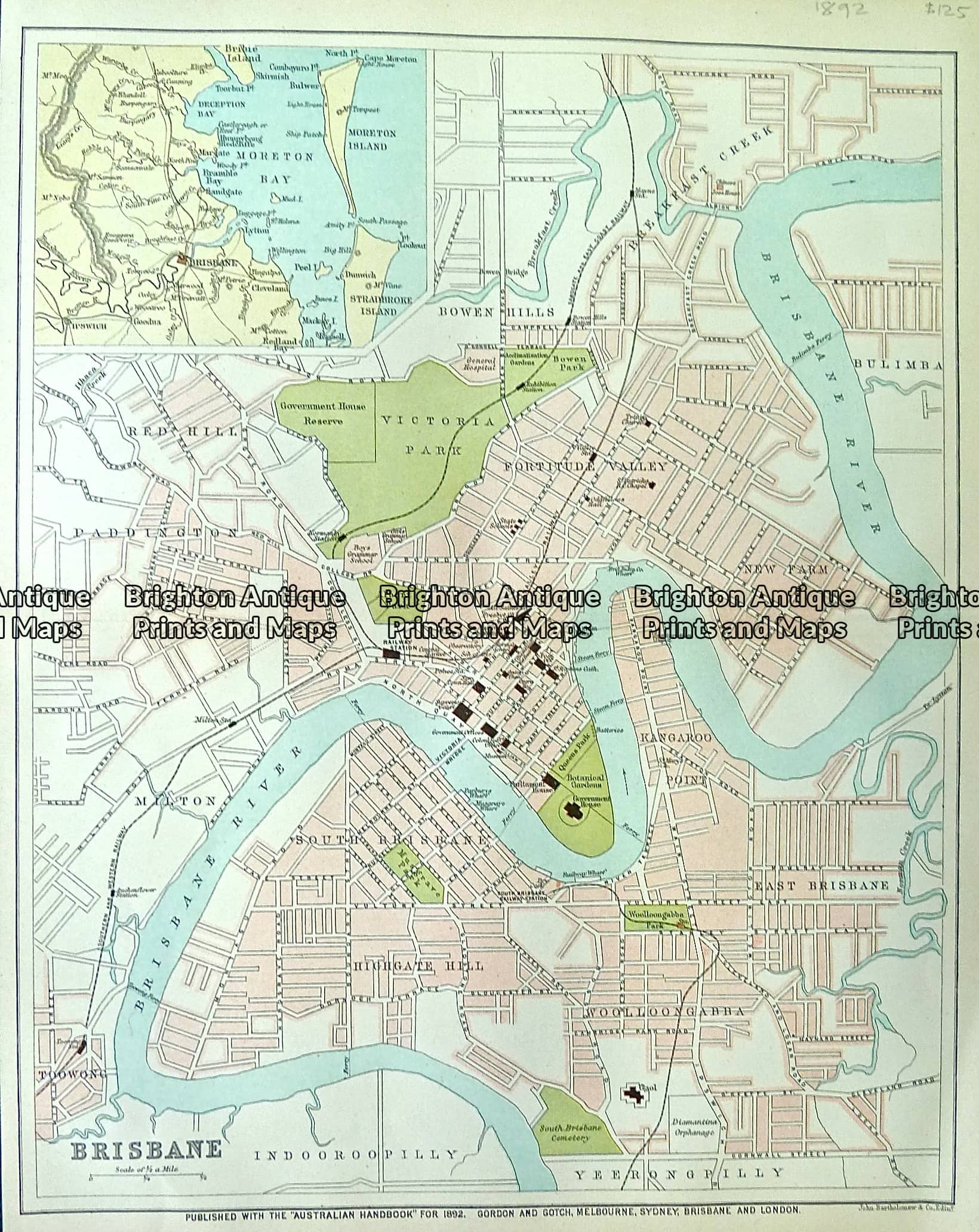 Antique Map 230-190 Brisbane street map c.1892 - Brighton ...