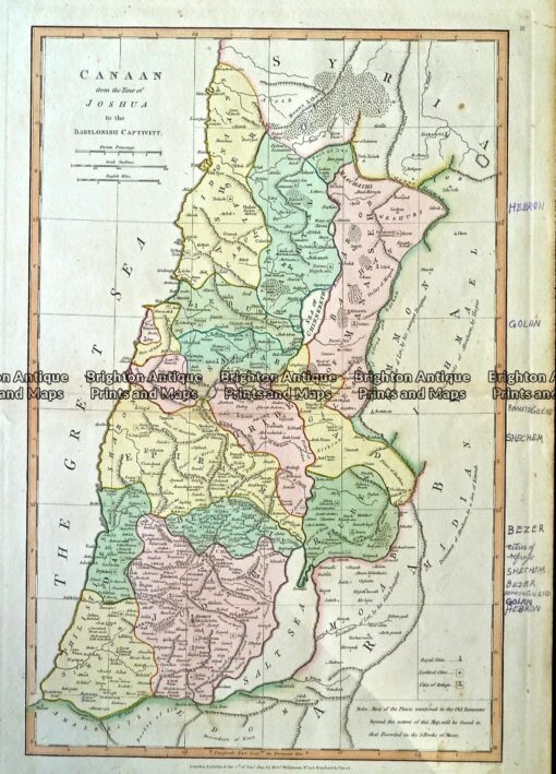 Antique Map 234-503 Palestine - Canaan by Wilkinson c.1819 - Brighton ...