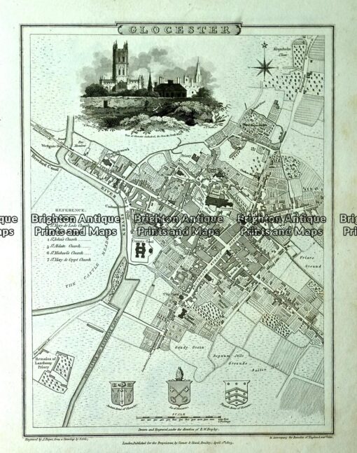 Antique map - Glocester Street Map by Verner, Hood & Sharpe c.1805 Ref ...