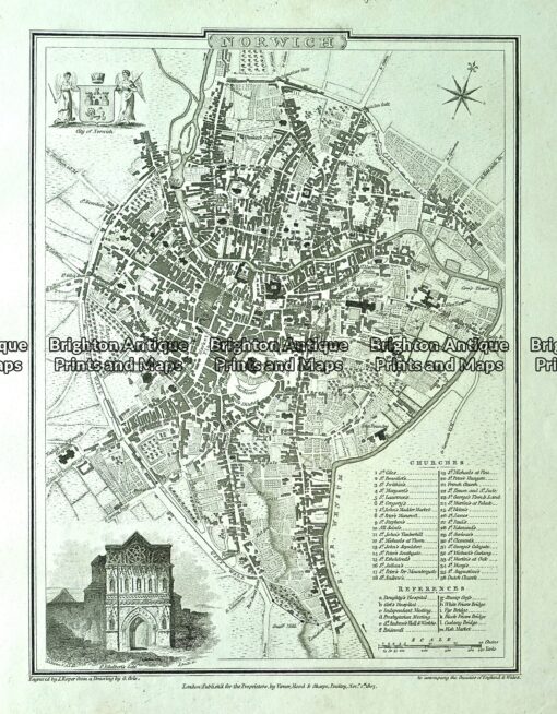 Antique map - Norwich Street Map by Verner, Hood & Sharpe c.1805 Ref ...