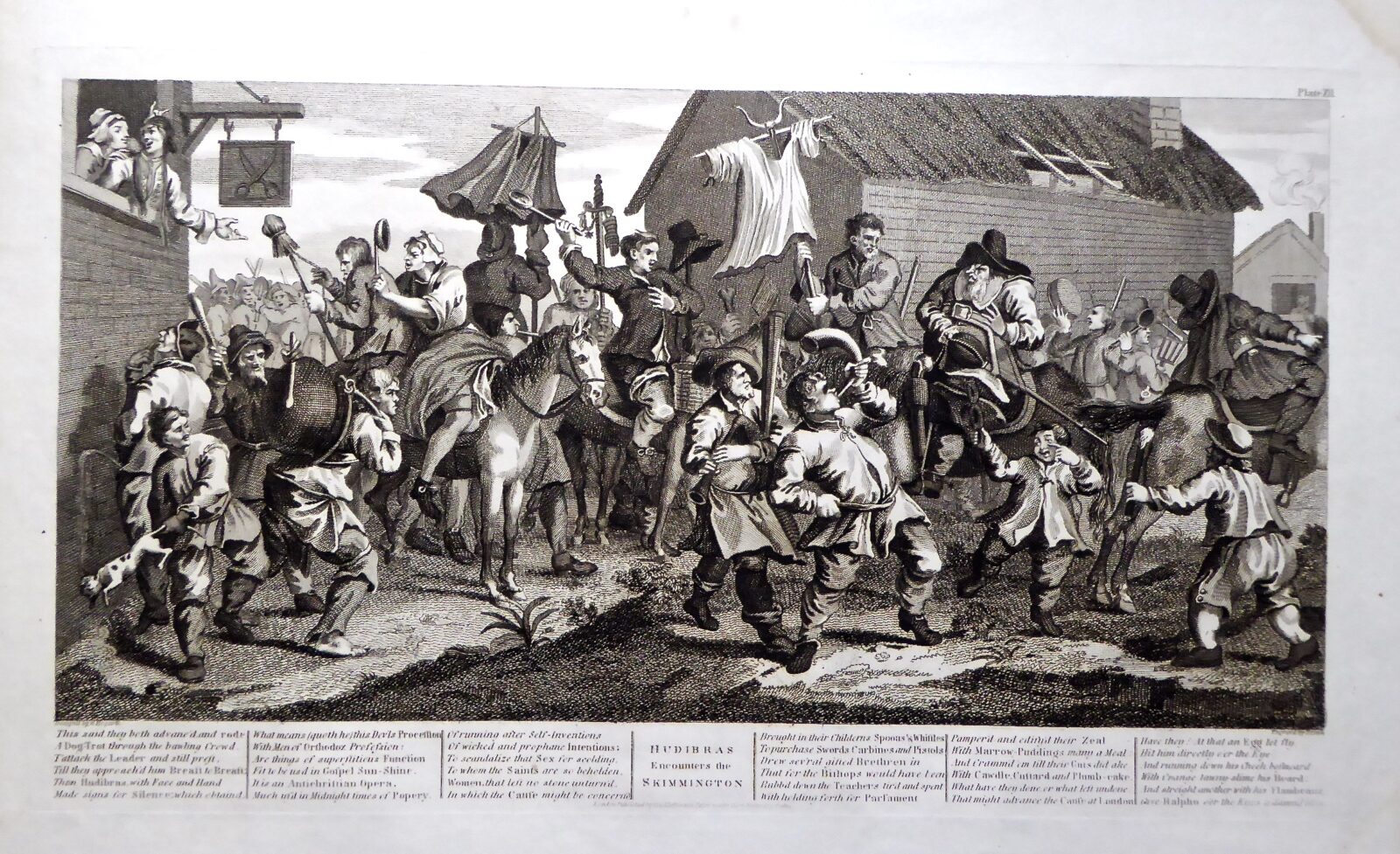 Antique print Hudibras encounters the Skimmington by Hogarth Ref 415
