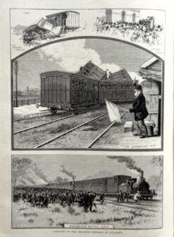 Antique print - Railway accident on the Brighton Line c.1881  Ref: 888-063