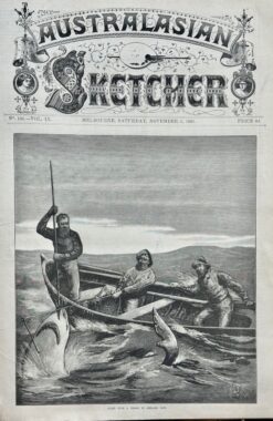 Antique print - Shark in Geelong Bay c.1881  Ref: 888-046