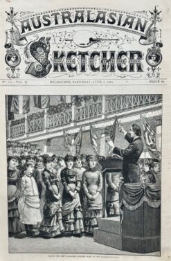 Antique print - Girl's choir at Melbourne Exhibition Building c.1882  Ref:  888-023