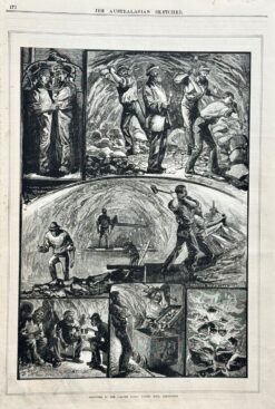 Antique print -  Gold mining in Sandhurst (Bendigo) c.1882  Ref: 888-024