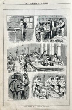 Antique print - Boot factory in Fitzroy c.1882  Ref: 888-025