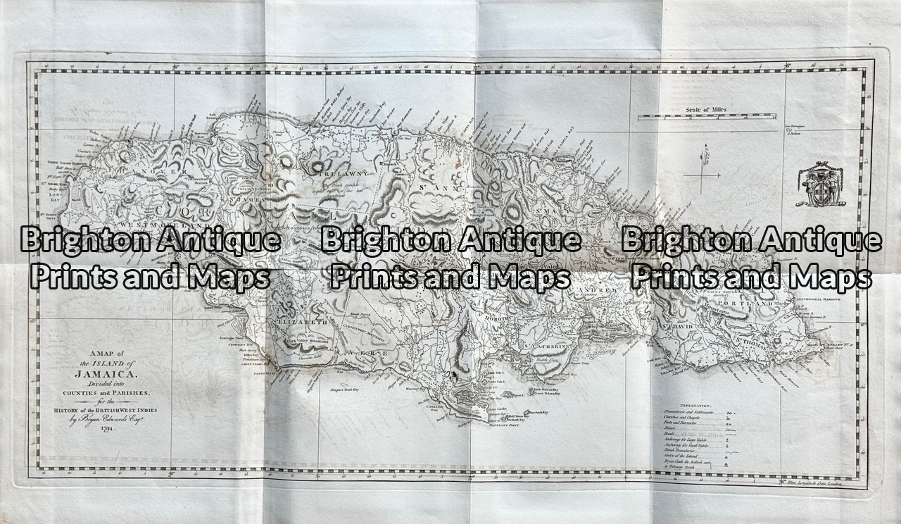 Antique map - Jamaica by Bryan Edwards c.1818 Ref: 888-015