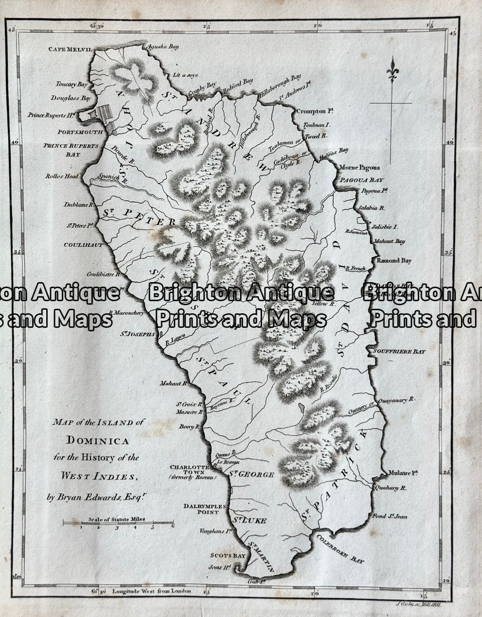 Antique map - Dominica by Bryan Edwards c.1818 Ref: 888-018