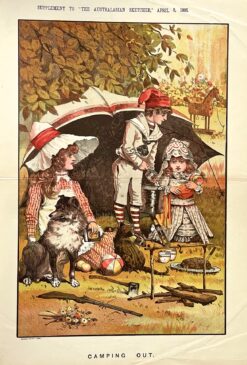 Antique print - Children camping c.1885  Ref: 888-164