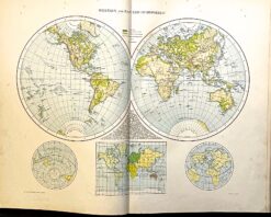 Antique map - Double-hemisphere world map c.1893  Ref: 888-132