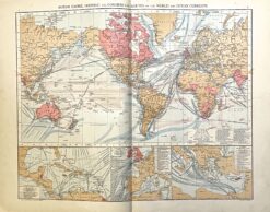 Antique map - World map showing shipping routes c.1893  Ref: 888-131