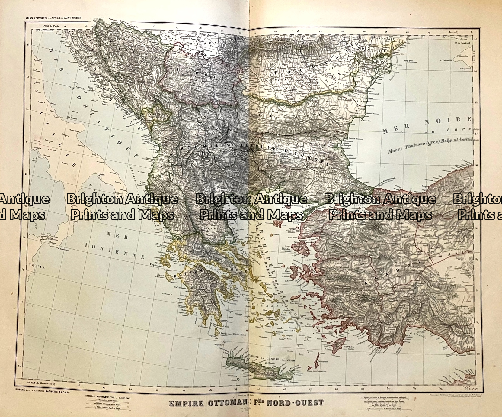 Antique map - Ottoman Empire Turkey, Greece, Balkans c.1877 Ref: 888-115