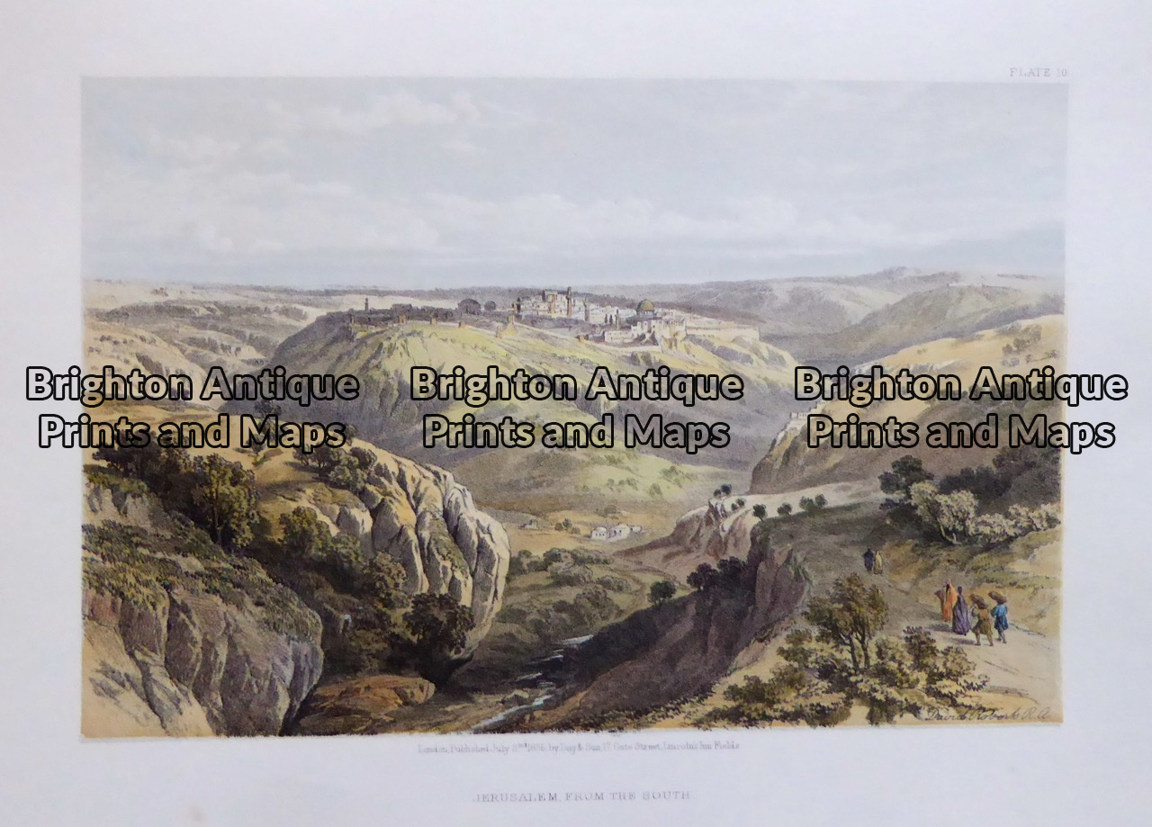 Antique print - Jerusalem from the South by Roberts c.1855 Ref: 888-051