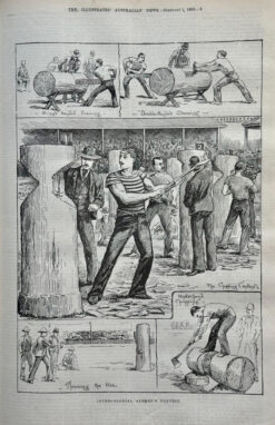 Antique print - Wood chopping competition c.1893  Ref:888-010